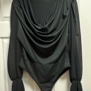 SHEIN Black Relaxed Asymmetrical Long Sleeve Bodysuit